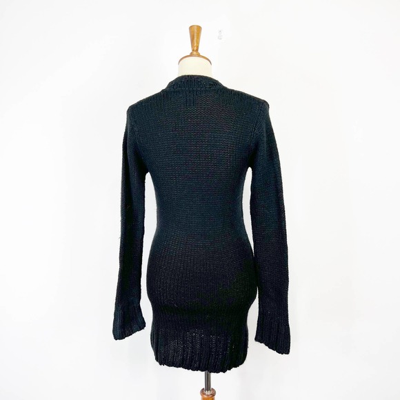 Vintage y2k black long deep v neck wool sweater or dress BCBGmaxazria Medium - Picture 2 of 7